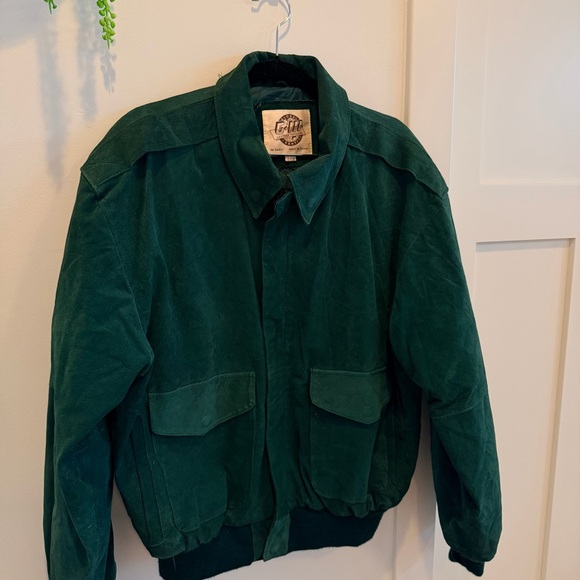 Vintage Global Identify G-lll Green 100% Leather Bomber Jacket Zip Closure Small - Picture 3 of 13